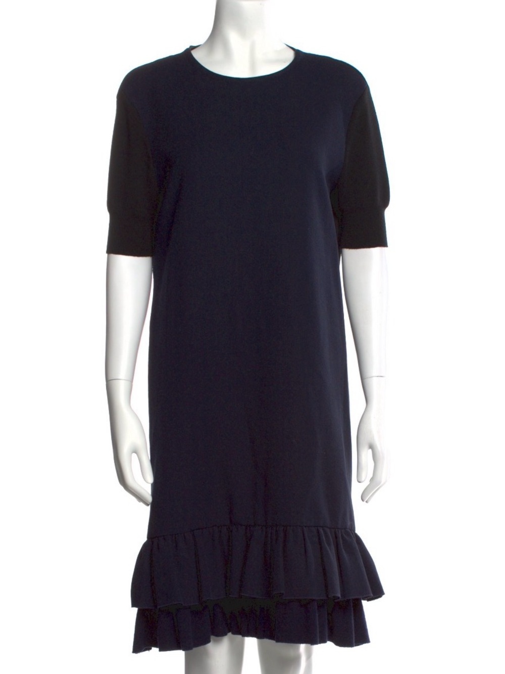Marni Navy and Black Short-Sleeve Ruffle-Hem Midi Dress - Picture 1 of 3